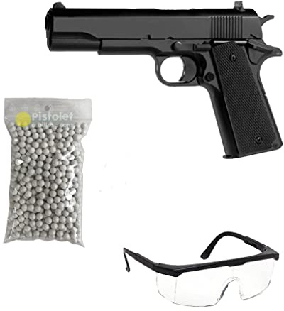 Saigo Defense Pack Airsoft Pistolet modèle KWC M1911 à Ressort/matière: Plastique Haute résistance/Puissance 0.5 Joule/livré avec Accessoires Noir
