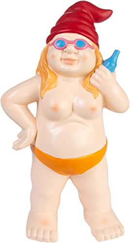 BRUBAKER Naine de Jardin Femme Nue - Naine Naturiste avec Bière et Lunettes de Soleil - Figure de Jardin Provocante - Drôle Décoration Résistante aux Intempéries pour Jardin et Camping 23 cm