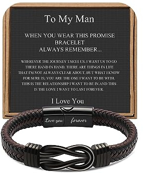 JoycuFF Anniversary Birthday Gifts Bracelets for Men Him Husband Boyfriend from Wife Girlfriend, Husband Boyfriend Unique Gifts Ideas, Christmas Fathers Valentines Day Mens Leather Knot Bracelet