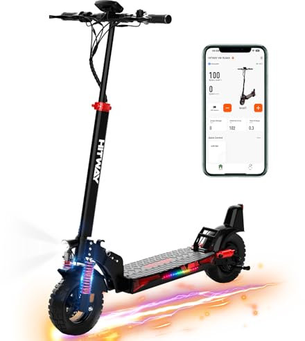 HITWAY Trottinette Électrique Adulte 10 Pouces, Batterie 15.6-27AH, Moteur 800W, Scooter Pliable, 3 Modes, Vitesse Max 25km/h, Pneu Sans Chambre À Air, Clignotants, APP