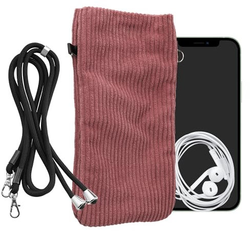 kwmobile Handytasche für Smartphones XXL - 7 Handy Tasche - Cord Handy Hülle Dark Rose mit Kordel - Tasche mit Handykette 17,7 x 9 cm Innenmaße