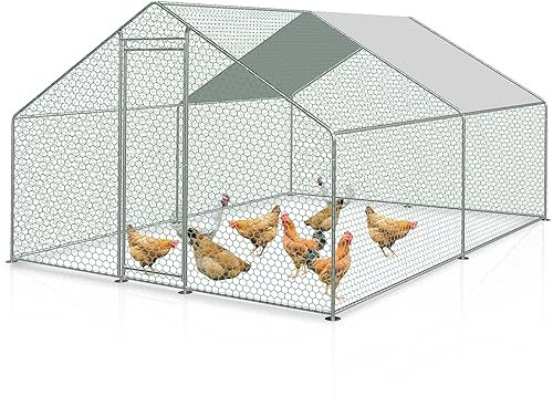 Fiqops Hühnerstall 3x3x2m Metall Freilaufgehege Freigehege, Hühnerkäfig Kleintierstall Voliere mit Dachplane, Heimtiergehege für Hühner Geflügel Kleintiere