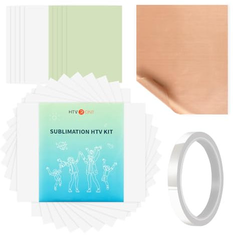 HTVRONT Kit de sublimación HTV – Sublimación HTV para tela oscura/clara, kit de inicio de prensa de calor para sublimación camisa/bolsa/sombrero, incluye papel de sublimación, cinta resistente al