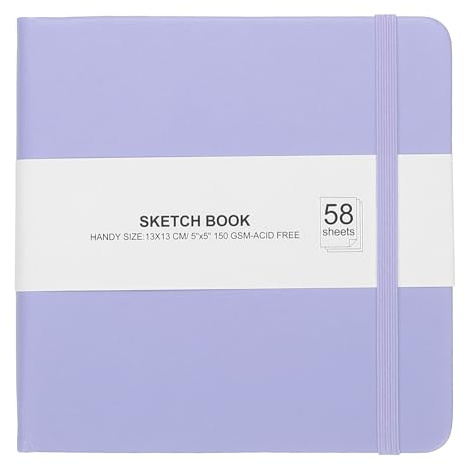 PATIKIL 12,7 x 12,7 cm inbunden läderficka skissbok, 58 ark 150 GSM/46 kg tom anteckningsbok resedagbok skissblock för att skriva ritning målning affärs nybörjarkonstnär, rosa lila
