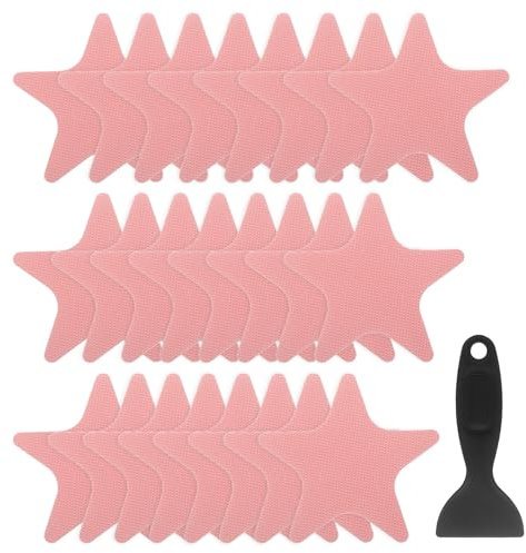 QUARKZMAN 24 Piezas de Pegatinas Antideslizantes para Bañera Ducha Piso 4.1 Cinta Adhesiva Antideslizante Estilo Estrella con Raspador para Baño Cocina Bañera Escalones, Rosa