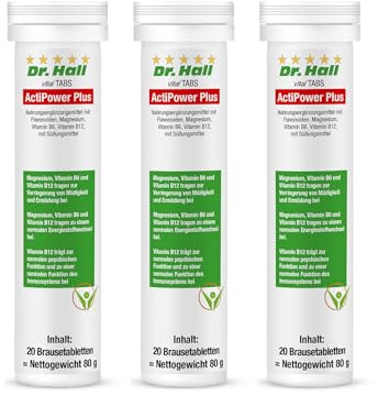 ActiPower Plus vitalTABS – Brausetabletten mit Actiful®, Magnesium, Vitamin B6 & B12 – reduziert Müdigkeit, unterstützt Muskeln & Energie – mit natürlichem Orangenextrakt – 3 x 20 Tabs