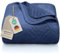Gräfenstayn copriletto trapuntato matrimoniale 170x210 cm estivo in poliestere – certificato OEKO‑TEX, antigualcitura, decor foglia – elegante coperta letto & sofà (blu)