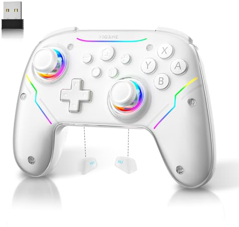 EJGAME Wireless Controller Compatible with Switch/Switch 2/Windows PC/Steam Deck/Android, Switch Pro Controller with Hall Effect Joysticks and Triggers,with USB Bluetooth Adapter for PC (White)