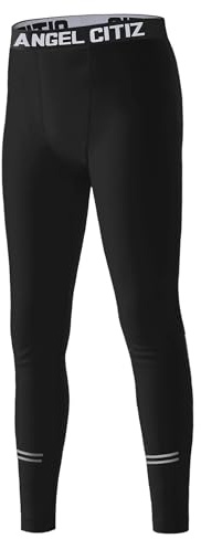 ANGEL CITIZ Boys' Compression Base Layer Youth Sports Quick Dry Pants Workout Running Leggings Thermal Tights Black