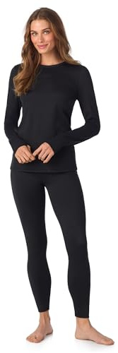 Cuddl Duds Womens Heavyweight Fleece 2 Piece Long Sleeve Thermal Underwear Set – Shirt & Leggings Base Layer for Cold Weather – Winter Clothing Long Johns Lounge Sets for Women, Black, XXXL