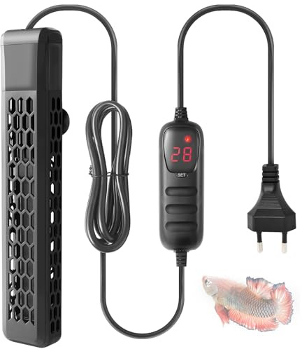 FEDOUR PTC akvarievärmare 200 W 400 W med kontroll: Digital akvarievärmare för fisk och sköldpadda 100–400 liter, nedsänkbar akvarievärmare med skyddande skal