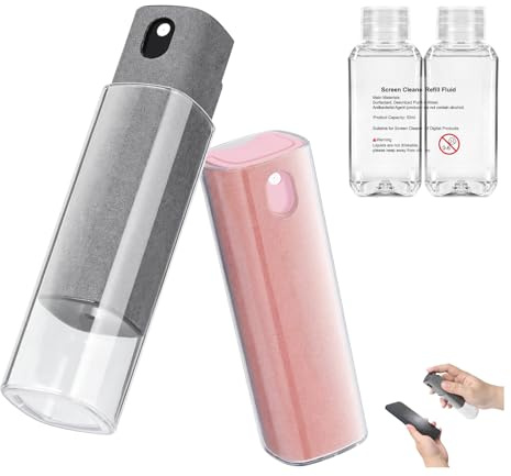 Nefuo Pulitore schermo 4 pezzi, 2 screen cleaner spray e 2 ricariche, 3 in 1 pulitore schermo per computer portatile e tablet, monitor TV, schermi auto