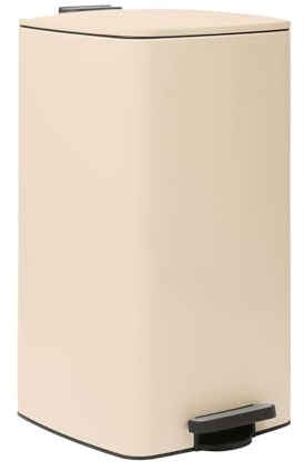 Harbour Housewares - Pattumiera a pedale quadrata in acciaio INOX, 30 L, colore: Beige
