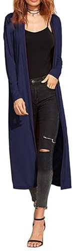 Re Tech UK Ladies Womens Maxi Plus Size Long Cardigans for Women UK Collared Top Long Full Sleeve Floaty Women's Cardigans Coatigans Sizes 8-26 (Navy Blue - XXXL)