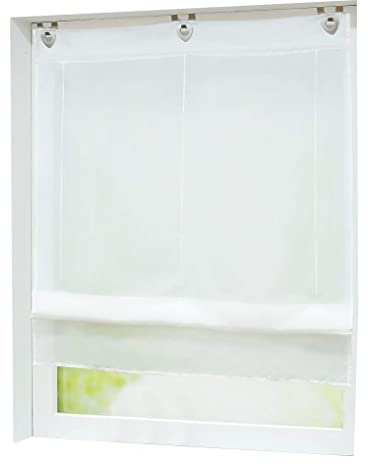 Joyswahl Voile Raffrollo mit Hakenaufhängung, ohne Bohren »Hanna« Schals Fenster Unifarbige Vorhänge BxH 100x150cm Weiß 1er Pack