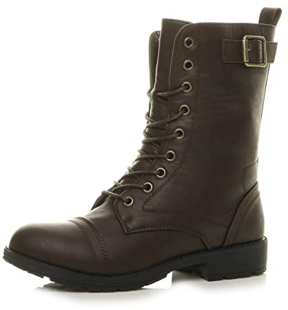AJVANI flat low heel lace up zip combat military ankle boots size 7 40