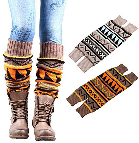 Kaxich 2 Paire Jambières Guêtre Tricotée Femmes Hiver Legging Longue Chaussette Boot Cover Socquette