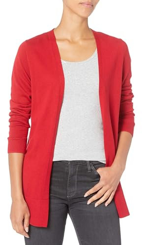 Amazon Essentials Damen Leichte Strickjacke ohne Knöpfe (in Übergröße erhältlich), Rot, XXL
