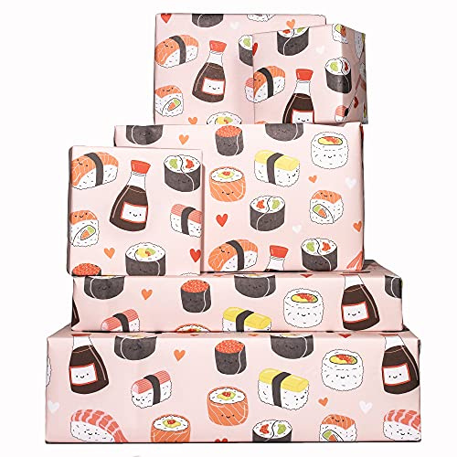 Central 23 - carta da regalo rosa - lati sushi - 6 fogli per confezioni regalo - confezioni regalo alla moda per ragazze, donne, adolescenti - eco e riciclabile