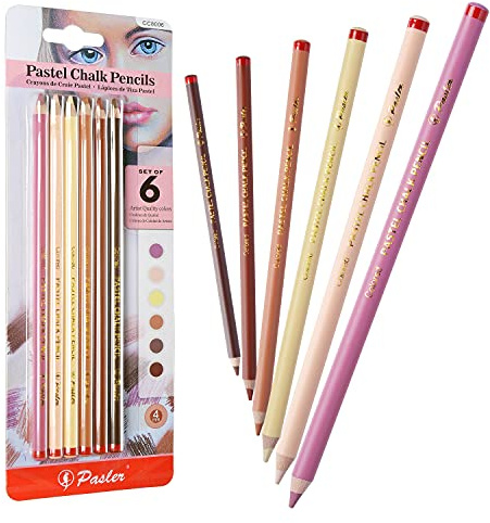 Pasler® Pastel Chalk Pencil set, 6 skin tone colors, Soft Core, Professional Colored Pastel Pencils for Artist Drawing, Sketching - 6 Piece Portrait Set