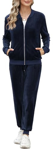 Irevial Tuta Sportiva Donna Due Pezzi In Velluto | Chiusura con cerniera, vestibilità comoda, taglio casual, stile sportivo, per primavera e autunno, per jogging e training