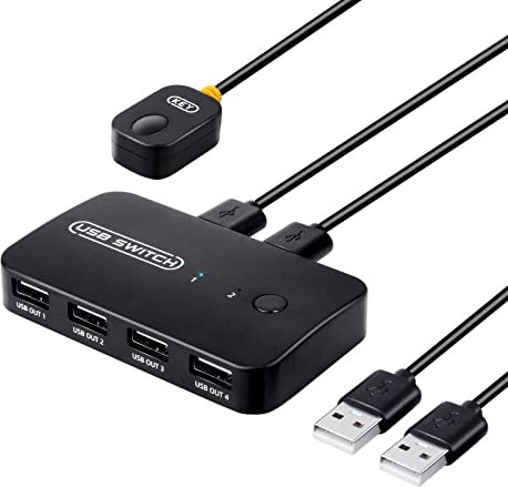 TCNEWCL Conmutador USB 2 en 4 salidas para 2 PC, 4 dispositivos USB para impresora, escáner, teclado, ratón con 2 cables