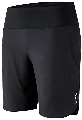 YAWHO Damen Sporthose Kurz Laufhose Laufshorts Sweatshorts Sport Kurze Hose Sommer Schnell Trocknend High Waist Fitness Running Gym mit Reißverschlusstasche (80887 Black, L)