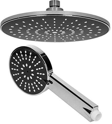 ECD Germany Regendusche Duschkopf Handbrause Set, aus Edelstahl, Schwarz/Silber, Rund, Anti-Kalk Düsen, Duschbrause Brausekopf Regenduschkopf Einbauduschköpfe Überkopfbrause Dusche Regen Duschset