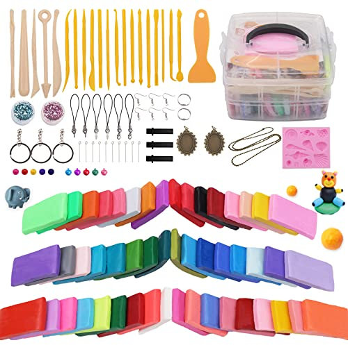 HTVRONT Polymer Clay Set - 50 Colours Ofen backen Ton Modellierung Ton nicht klebrig, ungiftig Modellierung Ton mit Sculpting Tools, Ideal DIY Kunst Handwerk Ton Geschenk