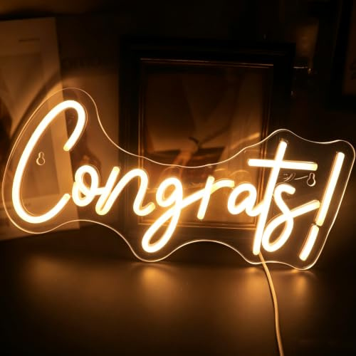 Nordstylee Congrats! Warm White LED Neon Sign for Graduation Ceremony Grad Party – Word Light Up for Home College Bar Restaurant Cafe Hotel, Gift for Graduate
