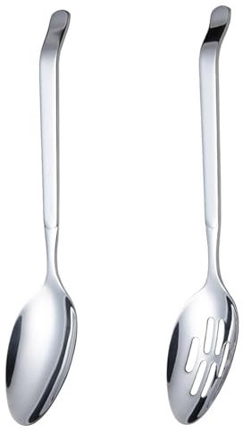 Cucchiaio da portata in acciaio inox, cucchiaio da portata acciaio inox grande Manico Lungo cucchiaio da portata grande cucchiai di legno da cucina grandi Per Parti Cucina (2 Pz) 27.6 * 5.8cm