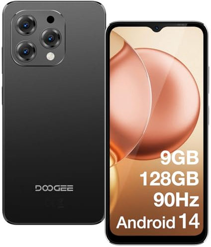 DOOGEE N55 Smartphone Ohne Vertrag Android 14-128GB+9GB /1TB Handy Ohne Vertrag, Octa Core 6.56 HD+ IPS 90Hz Smartphone Günstig, 5150mAh 13MP+8MP, Dual SIM 4G Simlockfreie Handys, Face ID/GPS/OTG