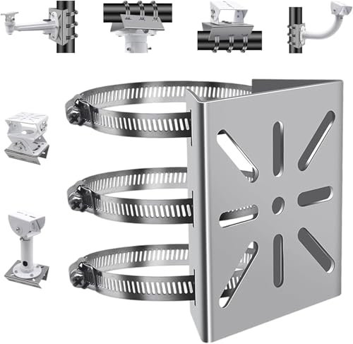 Soporte de poste vertical universal, soporte de esquina de montaje de metal sólido con 3 abrazaderas de tubo de bucle, soporte de montaje de anillo para cámara de seguridad, CCTV cámara soporte