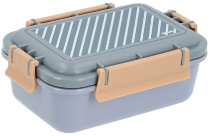Monnëka - Caja de almuerzo Bento 900 ml, ideal para almuerzos equilibrados, almuerzo caja Bento con compartimento para frutas y tenedor incluido, impermeable y 100% libre de BPA - Stripes Blue