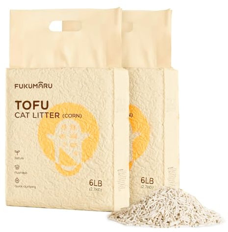 FUKUMARU Tofu Cat Litter Natural Unscented, Dust Free Litter, Flushable Direct to Toilet, Quick Clumping, Lightweight, Low Tracking Cat Litter Pellets, Effective Odor Control, 5.4Kg