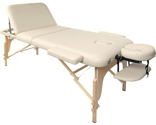 PLUS SANTE Table de Massage Pliante en Bois MIA Noir, Ivoire, Gris, Bleu, Rose, 60 ou 70cm, 3 Plans légère avec Sac de Transport et Accessoires (Ivoire, Largeur 70 cm)