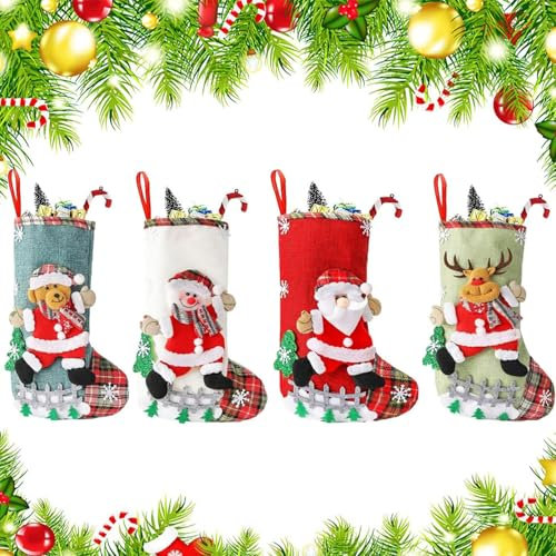 4 Stück Christmas Stocking, Hängende Weihnachtsdeko, Nikolausstrumpf Personalized, Befüllen Und Aufhängen Weihnachtsstrumpf, Für Weihnachtsbaum, Kamin, Schaufenster, Hängende Weihnachtsdeko (B)