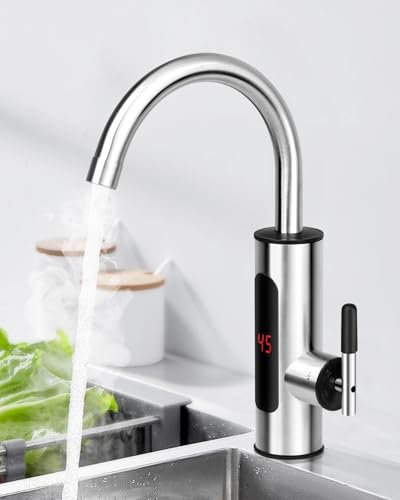 Instant Hot Water Tap, 220V 3000W Instant Water Heater Tap with Digital Display, 360° Rotatable Stainless Steel Electric Water Heater Faucet for Home Kitchen Bathroom Facilities