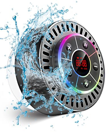 Lorrtta Bluetooth Shower Speaker, IPX7 Waterproof Bluetooth 5.2 Speaker with Vacuum Suction Cup, LED Display/FM Radio/Hands-Free Call/RGB Lights/Rechargeable for Bathroom Party Travel