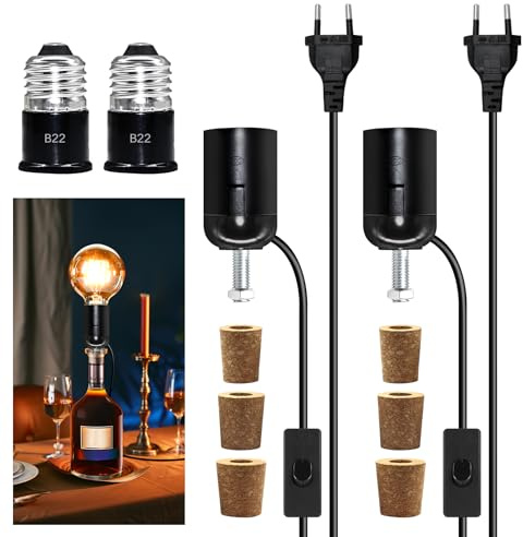 Portalámparas DIY para botellas, 2 piezas de adaptador de botella, casquillo E27 con cable e interruptor de 2.4 m, lámpara de botella de montaje, lámpara de botella de montaje para lámpara de mesa