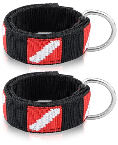 Dawitrly Lot de 2 sangles de poignet universelles avec anneau en D en acier inoxydable et bracelet réglable, convient pour la plongée sous-marine, la plongée avec tuba, la plongée en apnée, la