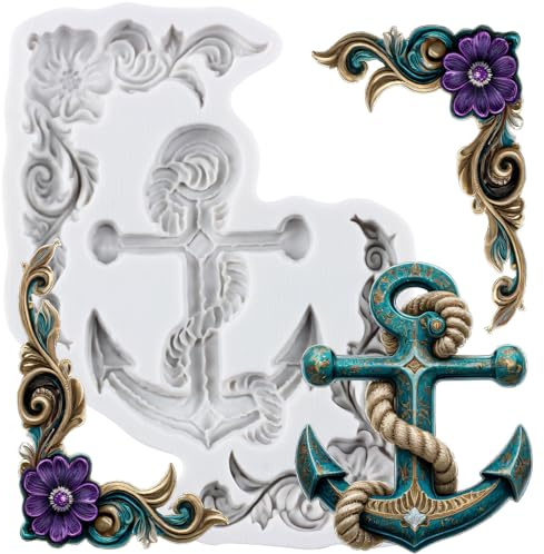 Sijiangmold Molde de silicona con ancla barroca, para decoración de bordes de tartas, decoración de cupcakes, chocolate, caramelos, pasta de goma, arcilla polimérica