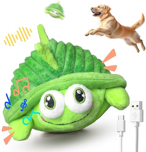 GUKCO Interactive Moving Dog Toys – Plush Chew Toy with Bouncing Ball, Music & Recording | Rechargeable Self-Play Toys for Small, Medium & Large Dogs to Keep Them Engaged (Turtle)