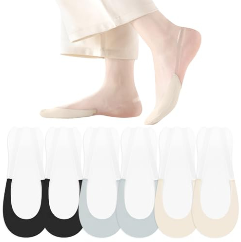 FIYIGO Women's No Show Socks, Low Cut Non Slip Invisible Sling Back Socks | Non-Skid Straps, Half Toe Topper Footies, Ice Silk, Heel with Non-Skid Grip, for Flats, Loafers, Heels, Sandals, Hidden