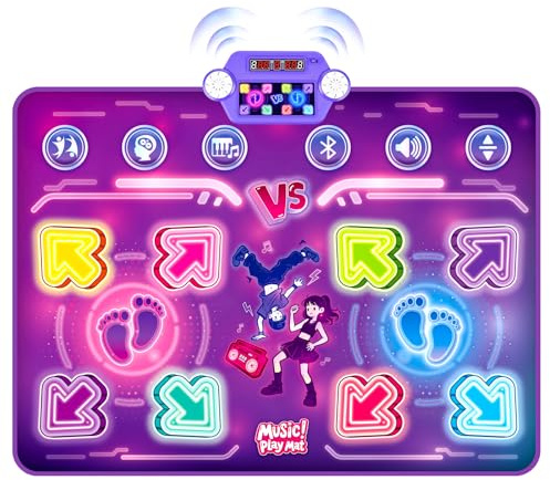GuKKK Tanzmatte für Kinder, 2-Spieler & Wiederaufladbar Leucht Tanzmatte mit 8 LED-Lichtern&Bluetooth, Musikmatte Herausforderung Modi, für Mädchen und Jungen im Alter von 3–12 Jahren