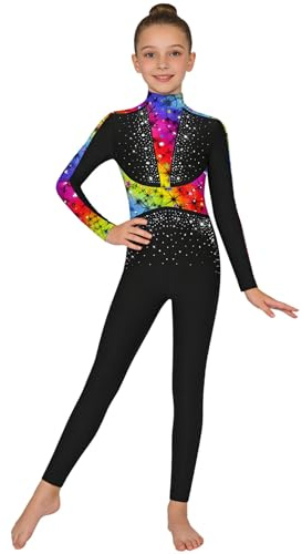 TiaoBug Maillot De Deportivo Gimnasia Para Niñas Mono Brillante De Baile De Manga Larga Traje De Cuerpo Entero Maillot De Patinaje Artistico