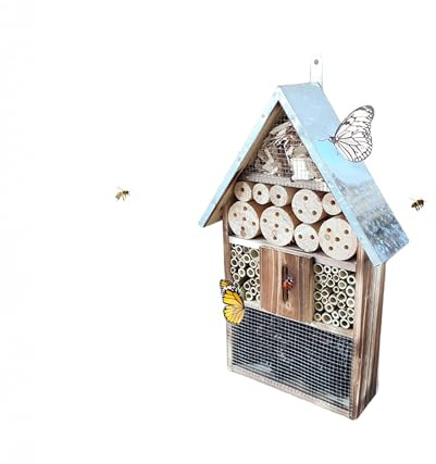 Relaxdays Insektenhotel, Holz, wetterfestes Metalldach, HxBxT: 48 x 31 x 10 cm, Insektenhaus zum Aufhängen, geflammt