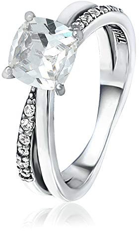 SEA OF ICE Verlobungsring, Ehering, 925er Sterlingsilber, 7 mm, Zirkonia, Kissenschliff, Größen 5 bis 10, Metall, Zirkonia