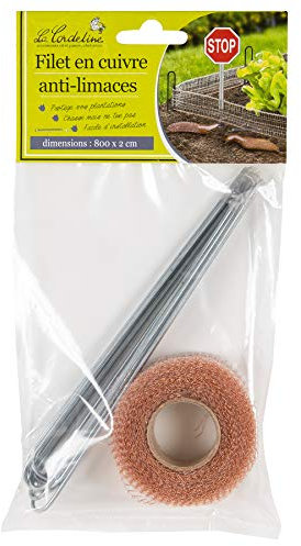 La cordeline Barrière Anti-Limace Naturel Filet de Cuivre 2cm x 8M avec 8 piquets Métal Galvanisé CJN12A