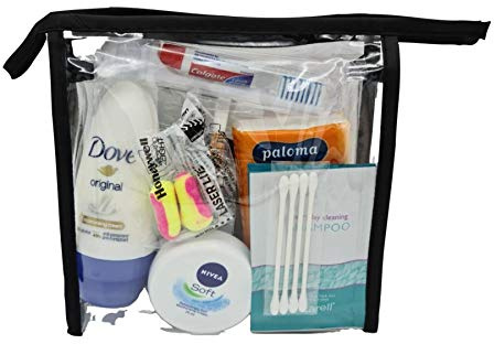 Onlineforu Trousse de toilette de voyage pré-remplie – Ensemble complet d'accessoires de voyage en avion pour un vol confortable – Kit de toilette compact avec articles de nuit – Cadeau prêt à